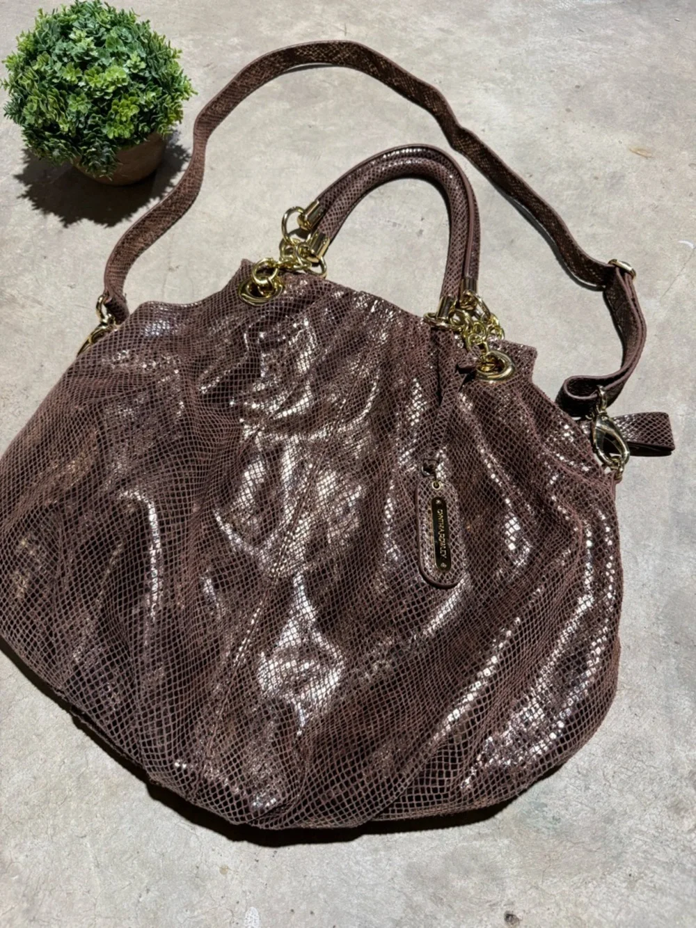 Cynthia Rowley Snakeskin Leather Shoulder Bag Purse Gold Brown Mobwife Fall